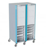 Armoire mobile de stockage double colonne avec 18 bacs à lèvres Armoire mobile de stockage double colonne avec 18 bacs à lèvres