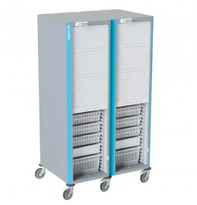 Armoire mobile de stockage double colonne avec 28 bacs à lèvres