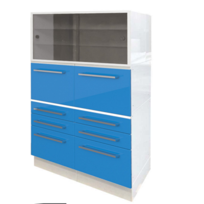 Meuble avec 2 commodes, 2 armoires et une vitrine
