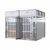 Cage de transport double pour chiens avec séparation et tiroirs
