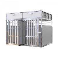 Cage de transport double pour chiens avec séparation et tiroirs Cage de transport double pour chiens avec séparation et tiroirs