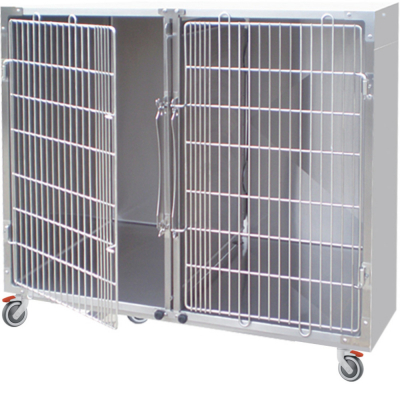 Cage d'hospitalisation avec 2 compartiments et une cloison amovible en acier
