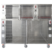 Cage d'hospitalisation en acier avec 5 compartiments, cloisons amovibles et gaz Cage d'hospitalisation en acier avec 5 compartiments, cloisons amovibles et gaz