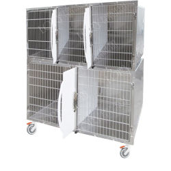 Cage d'hospitalisation en acier avec 5 compartiments et 3 cloisons amovibles