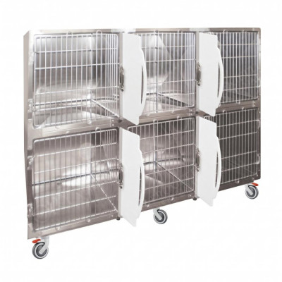 Cage d'hospitalisation en acier avec 6 compartiments et 4 cloisons amovibles