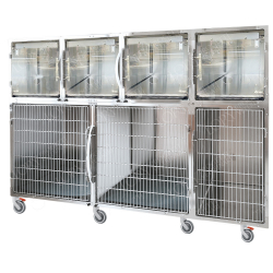 Cage d'hospitalisation en acier avec 7 compartiments et 3 cloisons amovibles