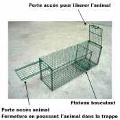 Trappe de capture pour animaux  avec porte basculante et une porte d'accès
