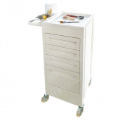 Chariot à instruments blanc sur roues avec 4 tiroirs