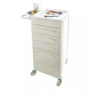 Chariot à instruments blanc sur roues avec 4 tiroirs