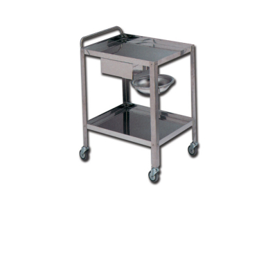Chariot de soins avec 2 tablettes, un tiroir et porte-cuvette