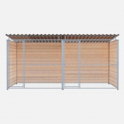 Chenil bois MKS double avec 1 séparation, 2 portes - 4 X 2 m - Grillage