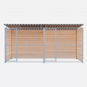 Chenil bois MKS double avec 1 séparation, 2 portes - 4 X 2 m - Grillage