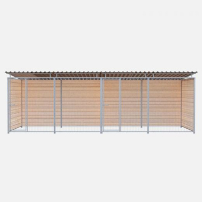Chenil bois MKS double avec 1 séparation, 2 portes - 6 X  2 m - Grillage