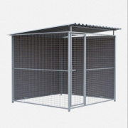 Chenil d’angle en composite WPC BRUN + panneaux grillagés MKS – 2m x 2m