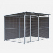 Chenil d'angle en composite WPC et panneaux grillage MKS - 3 x 2 m