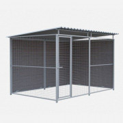 Chenil d'angle en composite WPC et panneaux grillage MKS - 3 x 2 m
