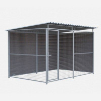 Chenil d'angle en composite WPC et panneaux grillage MKS - 3 x 2 m