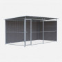 Chenil d'angle en composite WPC et panneaux grillagés - 4 x 2 m