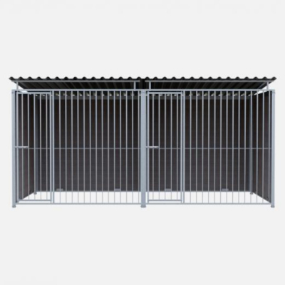 Chenil en composite WPC - 4 X 2 m - Une séparation et 2 portes  - Barreaux