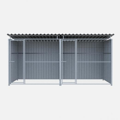 Chenil en métal - Une séparation et 2 portes - 4 X 2 m - Grillage
