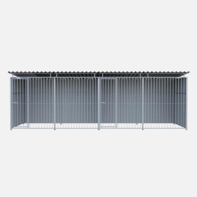 Chenil en métal - Une séparation et 2 portes - 6 X 2 m - Barreaux
