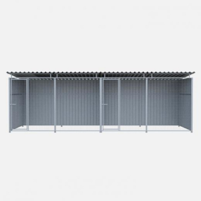 Chenil en métal - Une séparation et 2 portes - 6 X 2 m - Grillage