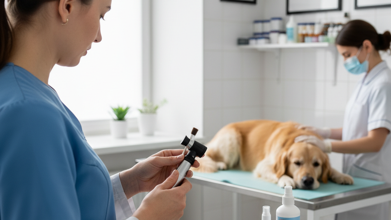 Produits et outils pour l'entretien d'un otoscope vétérinaire