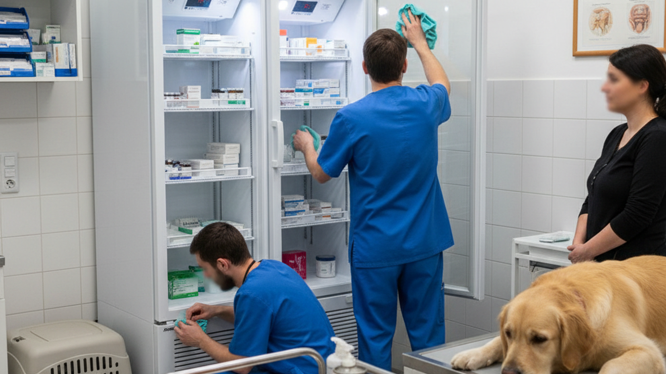 Étapes de nettoyage et vérification d'un réfrigérateur médical professionnel