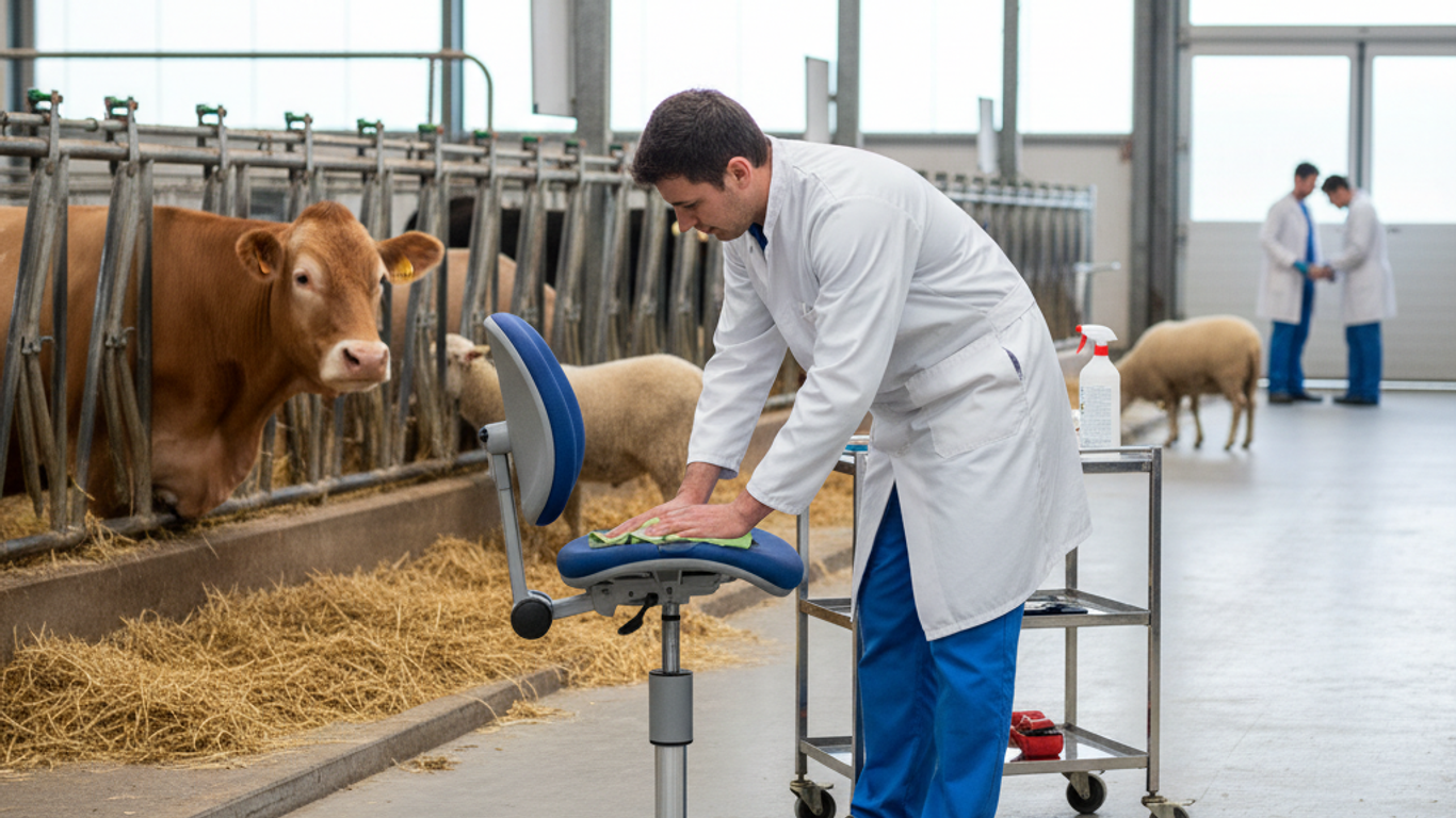 Réparations et remplacement de pièces sur siège médical vétérinaire