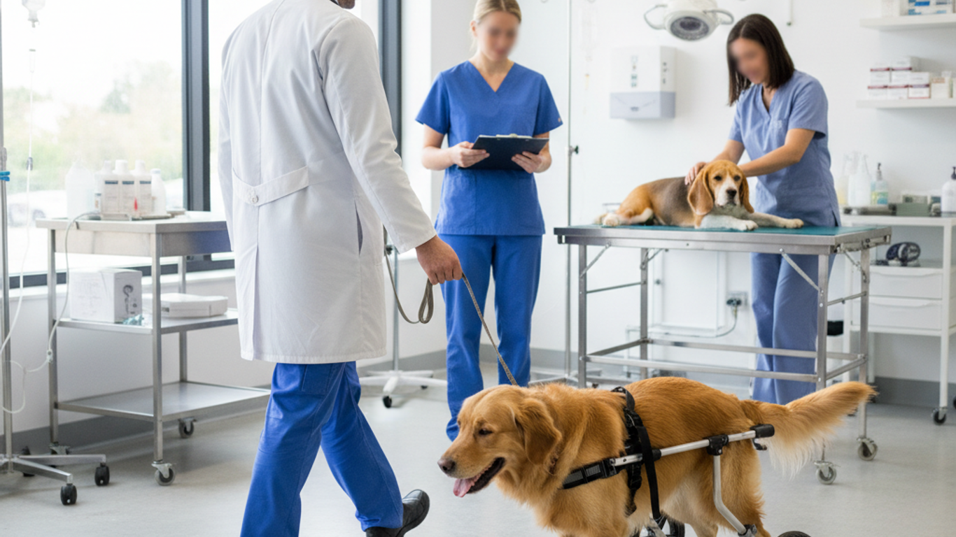Sécurité et contention pour trottinette canine vétérinaire