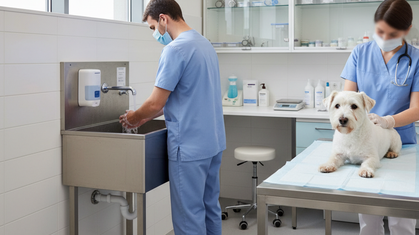 Installation d'un lave-mains médical en clinique vétérinaire