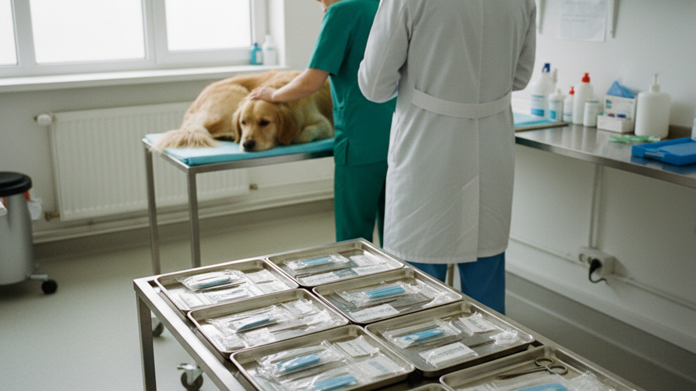Composants d'un kit de suture vétérinaire