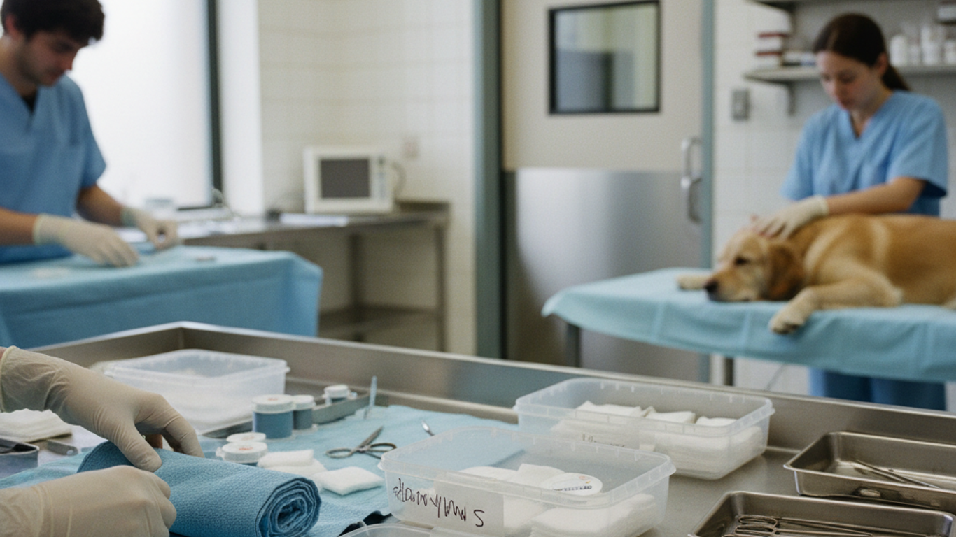Étapes de préparation d'un kit de suture vétérinaire