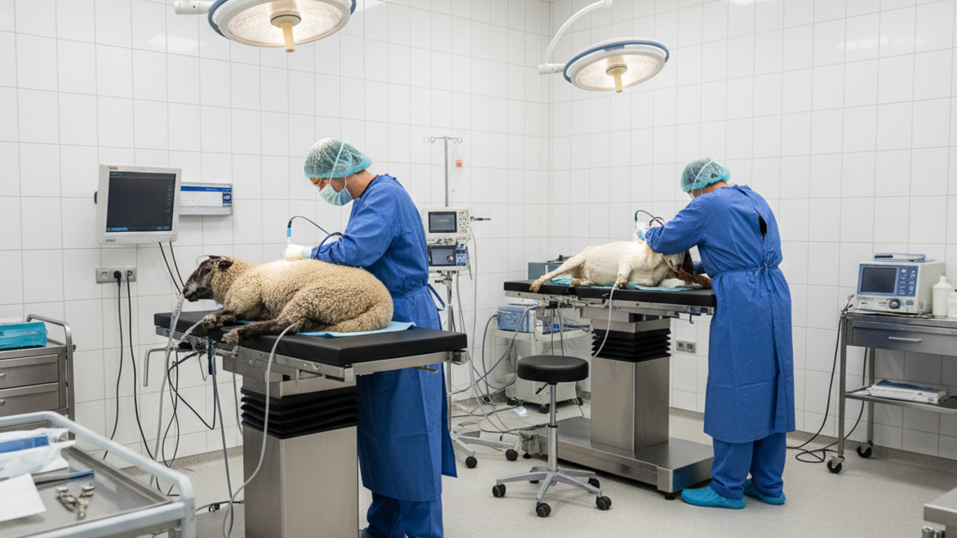 Positionnement et sécurisation de l'animal sur le lit laparoscopique vétérinaire