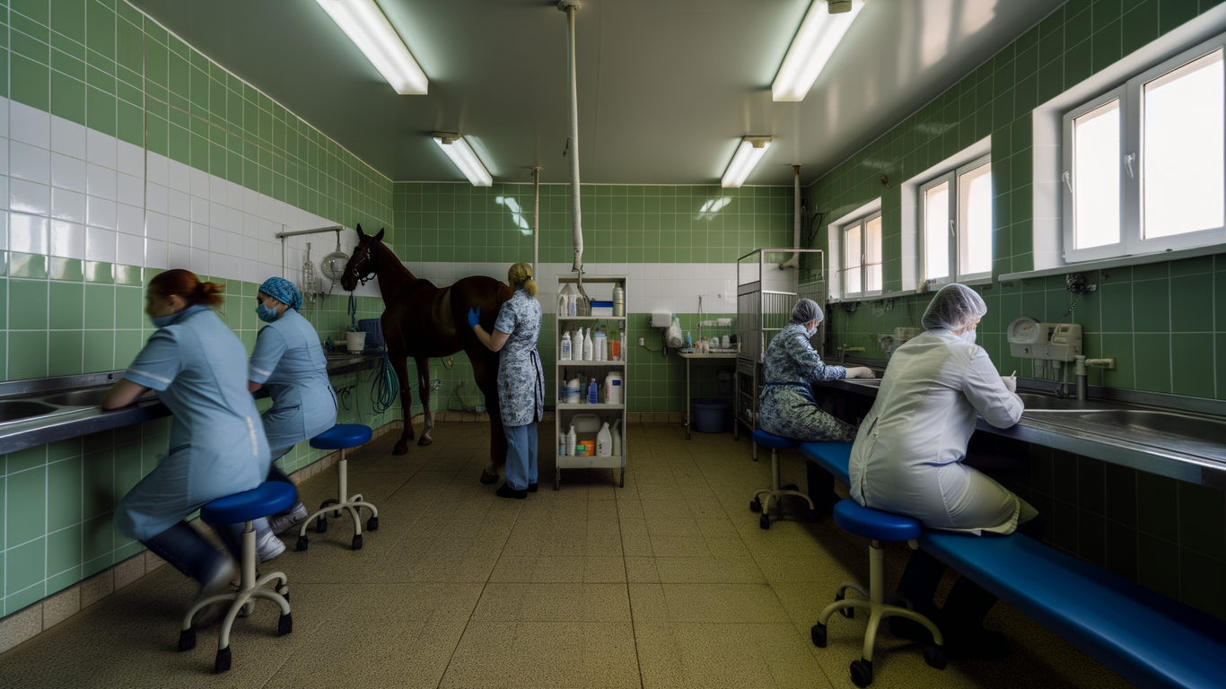 Préparation avant l'administration d'un produit vétérinaire chez le cheval
