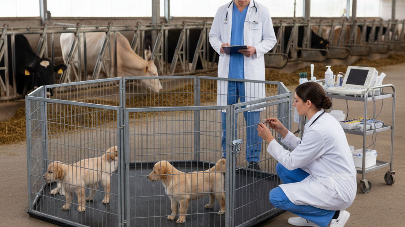 Inspection des dangers potentiels dans un parc à chiot professionnel