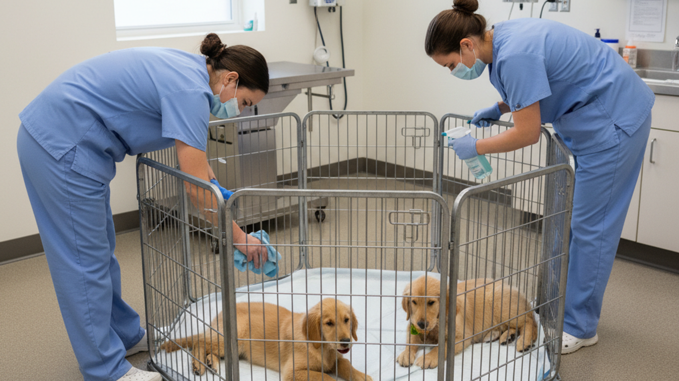 Vérification et réparation des éléments d'un parc à chiot