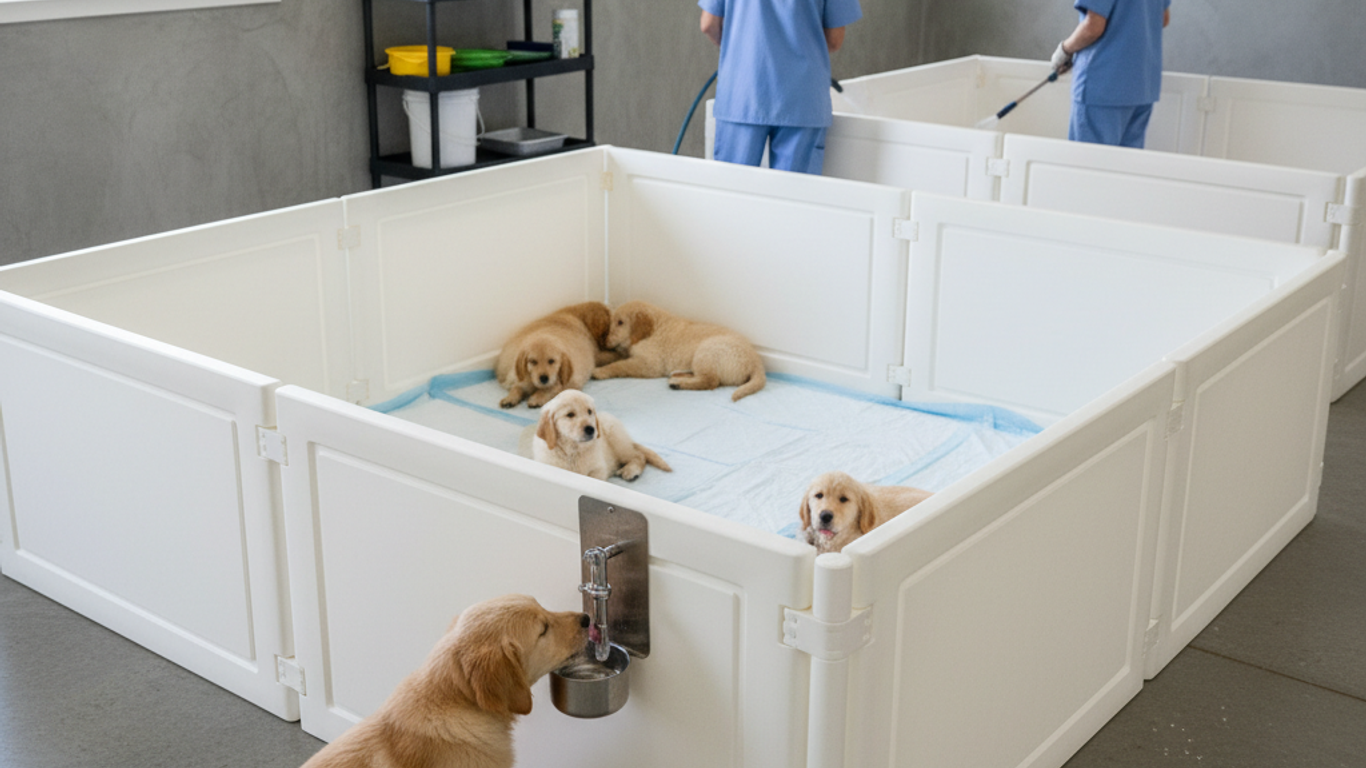 Matériaux pour faciliter l'hygiène du parc à chiot