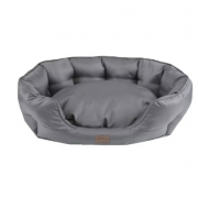 Coussin gris ovale pour chien – imperméable, antidérapant et design intérieur/extérieur