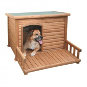 Niche en bois avec terrasse pour chien – modèle Alaska avec toit étanche et rideau coupe-vent