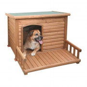 Niche en bois avec terrasse pour chien – modèle Alaska avec toit étanche et rideau coupe-vent