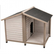 Niche en bois surélevée pour chien – modèle Lodge avec toit ouvrant