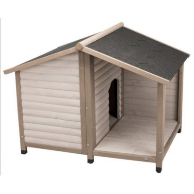 Niche en bois surélevée pour chien – modèle Lodge avec toit ouvrant