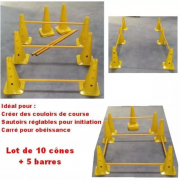 Lot complet de 10 cônes PVC avec 12 trous et 5 barres de 1 mètre