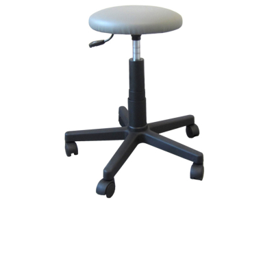 Tabouret gris, siège matelassé sur roulettes