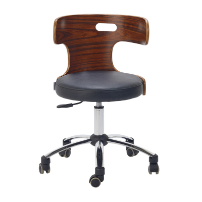 Tabouret pivotant design avec dossier en bois et en cuir
