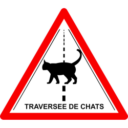 Pictogramme "Attention traversée de chats" autocollant en PVC rigide