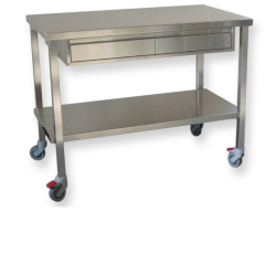 Table de travail en inox avec 2 tiroirs sur roues