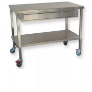 Table de travail professionnelle en inox avec tiroirs double face et roulettes